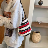 UAKISS  -  Handmade Woven Bag Female 2024 New Hollow Out Rope Bucket Wool Knitting Bag One Shoulder Cross-body Bag