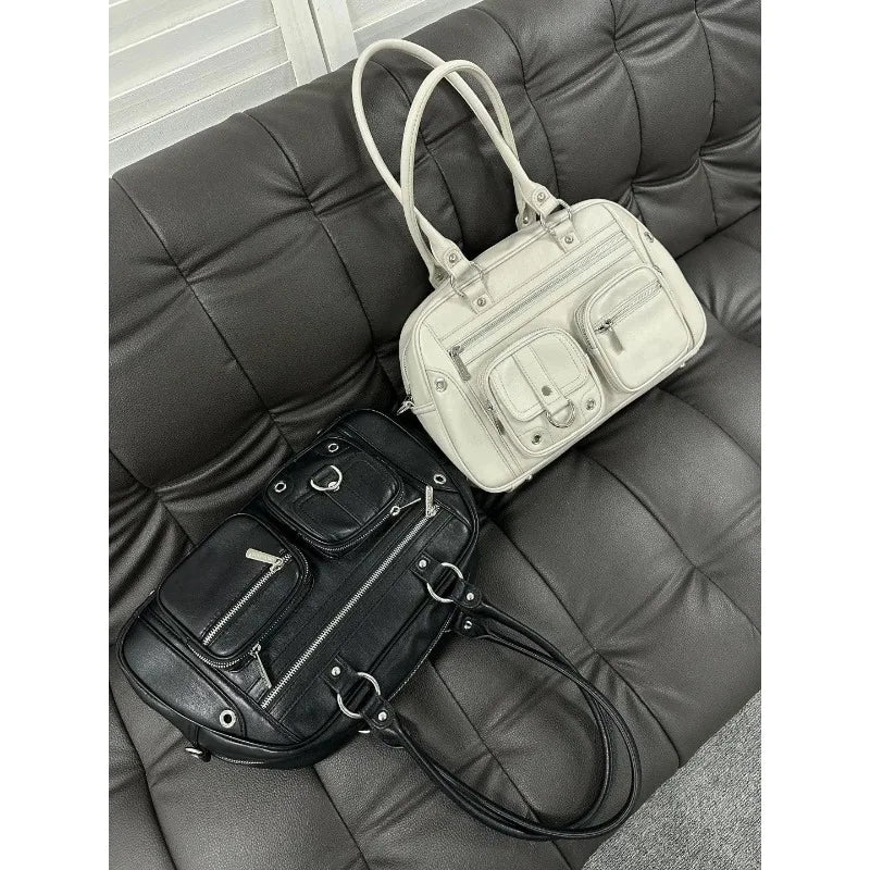 Uakiss Y2k Vintage Large Capacity Shoulder Bag Women Harajuku Punk PU Motorcycle Handbag Female Gothic Trendy Tote Bag Designer