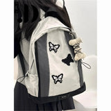 UAKISS  -  College Student School Backpack Vintage Butterfly Embroidery Bone Pendant Y2k Aesthetic Women Light Mountaineering Backpack