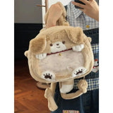 Uakiss Cute Dog Womens Backpackc Plush Fluffy Transparent Jk Lolita Small Shoulder Bag Casual Fashion Cartoon Harajuku Female Bag