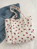 UAKISS  -  Fashion Large Capacity Corduroy Strawberry Print Tote Bag Elegant Casual Versatile Portable Women's Shoulder Bag