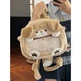 Uakiss Cute Dog Womens Backpackc Plush Fluffy Transparent Jk Lolita Small Shoulder Bag Casual Fashion Cartoon Harajuku Female Bag