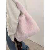 UAKISS  -  Y2k Fluffy Shoulder Bag Korean Fashion Cute Winter Tote Bags Large Capacity Designer Furry Underarm Bucket Handbag Solid Color