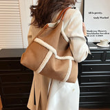 UAKISS  -  Patchwork Vintage Casual Fluffy Tote Bags Grunge Fashion High-capacity Shoulder Underarm Bag Y2k Aesthetic Purses and Handbags