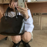 UAKISS  -  Black Shoulder Bag for Women Elegant Fashion Korean Style Solid Color Tote Bag Large Capacity Vintage Daily Female Handbag