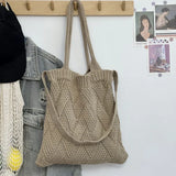 UAKISS  -  Grunge Vintage Knitted Solid Shoulder Bag Simple All Match Y2k Aesthetic Tote  Japanese Cute High-capacity Crossbody Handbags