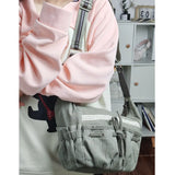 Uakiss Women Canvas Korean Shoulder Bags Lace Bows Casual Square Handbags High Capacity Student Messenger Bags Big Pockets Harajuku Bag