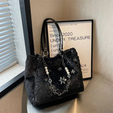 UAKISS  -  Fashion Casual All Match Fluffy Tote Bag Women High-capacity Streetwear Trendy Chain Underarm  Y2k Vintage Shoulder Handbags