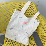 UAKISS  -  Embroidery Flower Women's Canvas Shoulder Bag Hollow Out Floral Ladies Tote Handbags Simple Large Capacity Female Shopping Bags