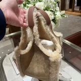 UAKISS  -  Winter Tote Bag for Women Plush Bucket Bags Luxury Design Faux Fur Handbags Lamb Wool Shoulder Bag Fluffy Top Handle Bag Purse