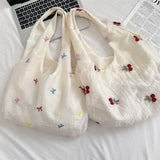 UAKISS  -  Bow Cherry Embroidered High Capacity Girls Shoulder Bags Portable Female Underarm Bag Commute Casual Ladies Shopping Book Tote