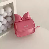 UAKISS  -  Small Pink Shoulder Bag for Women Sweet Bow Elegant Square Fashion Coin Purse Pu Leather Casual Literary Kawaii Lady Wallet