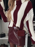 UAKISS  -  Striped Patchwork Loose Simple Sweaters, Women Autumn Winter Long Sleeve Fashion Tops, 2024 Turtleneck Casual Ladies Pullovers