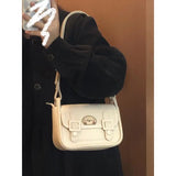 UAKISS  -   Preppy Style White Square Bag Women Harajuku Heart Leather Messenger Bag Purse Female Vintage Casual Crossbody Bags Y2k