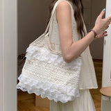 UAKISS  -  Lace Flowers women Shoulder bags Straw totes Bags for Women Summer Ladies Trend Sweet Handbags Travel Beach bags