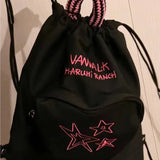 UAKISS  -  Vintage Star Trendy Letter Embroidery Backpacks Y2k Simple Preppy Drawstring Schoolbags Fashion Women Casual Travel Rucksacks