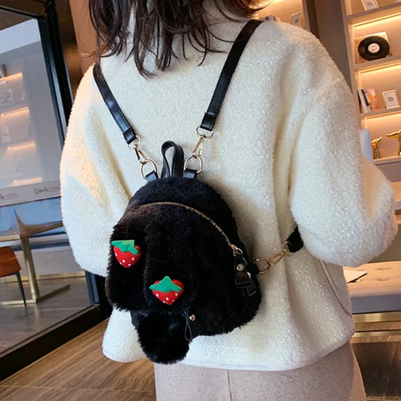 UAKISS  -  Casual Kawaii Cute Fluffy Women's Bags New Korean Fashion Cartoon Girls Schoolbags Preppy Sweet Y2k Aesthetic Students Backpacks