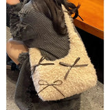 UAKISS  -   Elegant Womens Shoulder Bag Plush Cute Bow Fluffy Fashion Casual Tote Bag Large Capacity Exquisite Kawaii Female Handbag