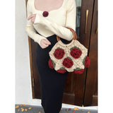 UAKISS  -  Fashion Original Design Fashion Women Shoulder Bag Yarn Crochet Handmade Flower Casual Tote Lady Shopping Handbag