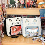 Uakiss Cute Shoulder Bag for Women Cat Kawaii Large Capacity Casual Ita Bag Embroidery College Style Lolta Transparent Handbag