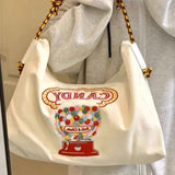 UAKISS  -  Japanese Kawaii Cute Canvas Bag Fashion All Match Y2k Aesthetic Embroidery Shoulder Bags Trendy High-capacity Women Tote