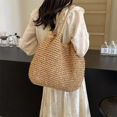 UAKISS  -  Big Straw Underarm Bags for Women 2024 Simple Korean Fashion Summer Shoulder Bags Lady Travel Handbags Female Weave Beach Bag