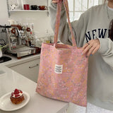 UAKISS  -  New Cotton Fabric Shoulder Bag For Women Simple Cute Floral Pattern Handbag Large Casual Capacity Shopper Tote Bags