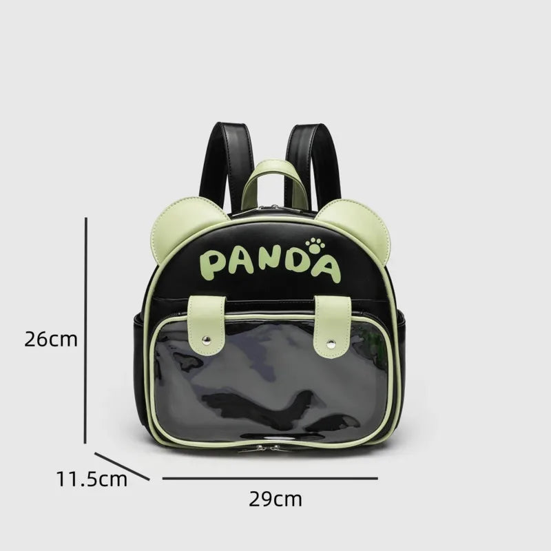 Uakiss Cute Panda Y2k Lolita Backpacks Girls Transparent Pocket Harajuku Pain Bags PU JK Preppy Style Backpack Kawaii Ita Bag For Women