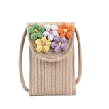 UAKISS  -  New Straw Woven Bag Mobile Phone Bag Female Summer Net Red Wool Flower Mini Mobile Phone Bag and One Should