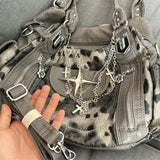 UAKISS  -   Vintage Harajuku Y2k Women Handbags Casual Star Chain Leopard Fluffy Shoulder Bags 2024 All Match Ins Luxury Design Underarm Bag