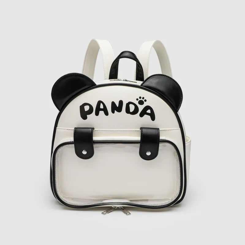 Uakiss Cute Panda Y2k Lolita Backpacks Girls Transparent Pocket Harajuku Pain Bags PU JK Preppy Style Backpack Kawaii Ita Bag For Women