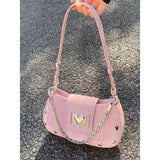 UAKISS  -  Grils Y2k Square Handbag for Women Vintage Sweet Cool Heart Chain Pink Underarm Bag Female Fairycore Aesthetic Shoulder Bag New