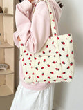 UAKISS  -  Fashion Large Capacity Corduroy Strawberry Print Tote Bag Elegant Casual Versatile Portable Women's Shoulder Bag