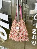 UAKISS  -  Pink Flower Pattern Eco Folding Shopping Bag Women's Travel Shoulder Bag Casual Canvas Tote Bag