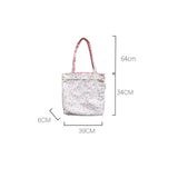 UAKISS  -  Pink Floral Canvas Shoulder Bag Handbag Korean Travel Beach Bag Double-sided Shopping Totes Bag Girl Lace Underarm Bag