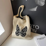 UAKISS  -  2024 New Japanese Girls Knitted Shoulder Bag Women Sweet Y2k Aesthetic Butterfly Underarm Handbags Fashion All Match Tote Bags