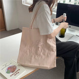 UAKISS  -  Women Canvas Tote Purse Fabric One Shoulder Side Bag  Letter Embroider Handbag Casual Shopper Reusable Shopping Bag For Girl