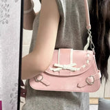 UAKISS  -  Pink Y2k Womens Shoulder Bag Elegant Fashion Casual Bow Sweet Handbags Exquisite Literary Korean Style New Aesthetic Bag