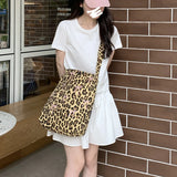 UAKISS  -  Leopard Print New Bow Embroidered Crossbody Bag Commuting Canvas Shoulder Bags Women's Fashion