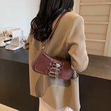 UAKISS  -  Small PU Leather Underarm Bags Lady Shoulder Bag for Women 2024 Winter New Y2K Crossbody Bags Chain Handbags and Pures