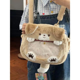 Uakiss Cute Dog Womens Backpackc Plush Fluffy Transparent Jk Lolita Small Shoulder Bag Casual Fashion Cartoon Harajuku Female Bag