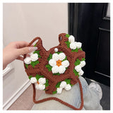 UAKISS  -  Korean Youth Women's Designer Bag Flower Crochet Cross Shoulder Bag Soft Cotton Fabric knit Aesthetic Fashion Casual Small Bag