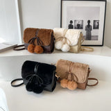 UAKISS  -  Small Faux Fur+Leather Crossbody Bags for Women New 2023 Trend Winter Fashion Simple Flap Bag Handbags and Purses