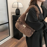 UAKISS  -  Solid Color Faux Fur Underarm Bags for Women 2025 Y2K Winter Fashion Shoulder Bags Females Luxury Handbags and Purses