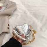 UAKISS  - Korean 2024 New Brand Women's Heart Chain Shoulder Bag Mini Pearl Mouth Red Bag Fashion Luxury Design Wallet for Women Y2k Ins