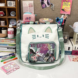 Uakiss Cute Shoulder Bag for Women Cat Kawaii Large Capacity Casual Ita Bag Embroidery College Style Lolta Transparent Handbag