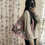 UAKISS  -  Y2k Vintage Tote Bag Aesthetic Patchwork Fashion Chinese Style Leopard Print Shoulder Bag Original Designer Ladies Handbag