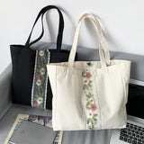 UAKISS  -  Retro Embroidery Flower Canvas Shoulder Bag for Women Large Capacity Cotton Travel Bags Eco Reusable Female Commute Tote Handbag