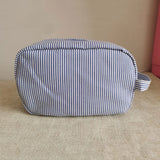 UAKISS  -   Seersucker Cosmetic Bags Women Cute Simple Striped Makeup Bag with Handle Female Large Capacity Travel Toiletries Pouches