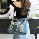 UAKISS  -  Y2K Korean Harajuku Gothic Hobo Denim Bag Aesthetic Vintage Purses WomenHandbag Crossbody Messenger Tote Peddler Shoulder Bags